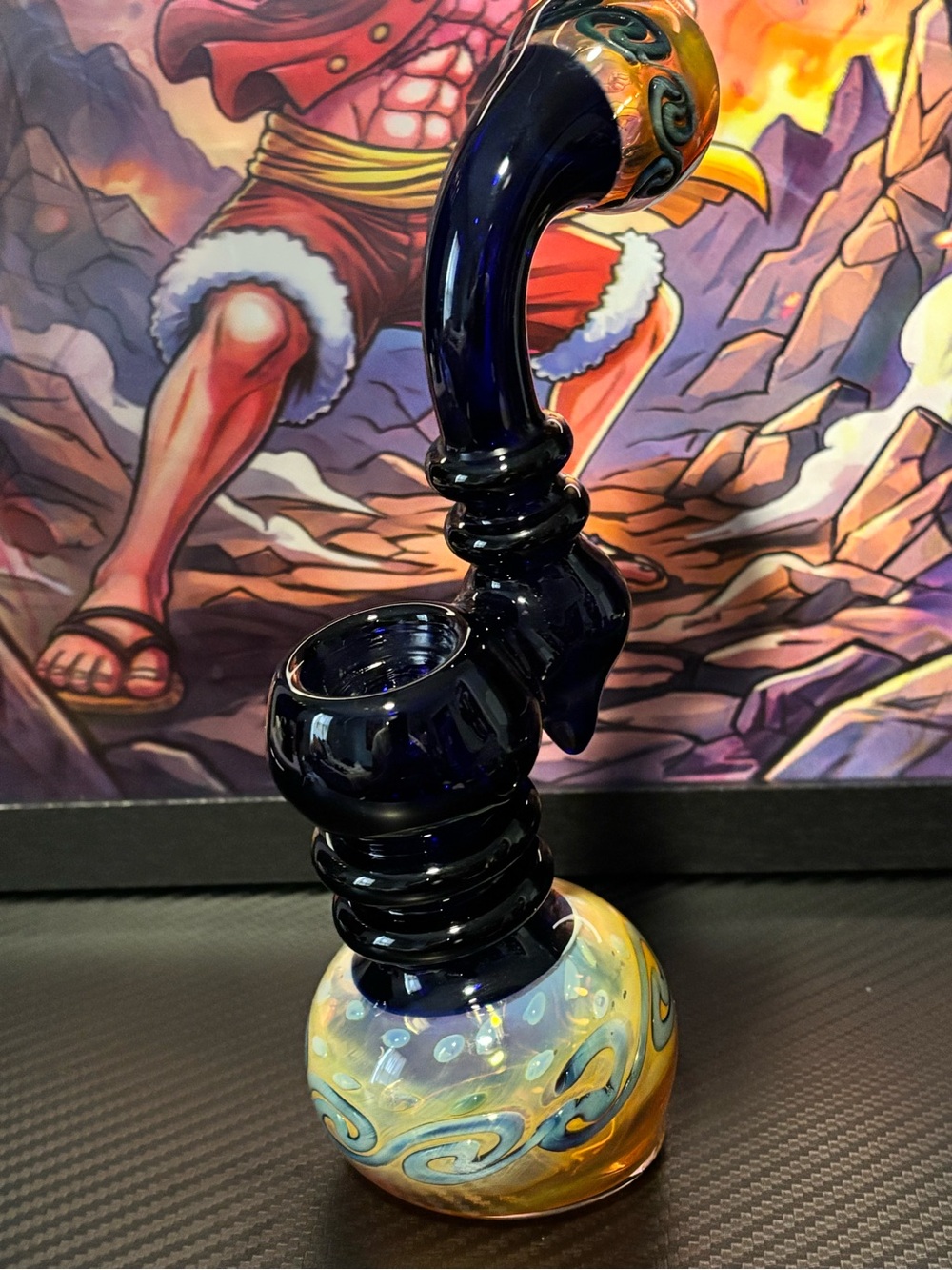 Handblown Navy and Amber Glass Art Piece - Decorative Home Accent